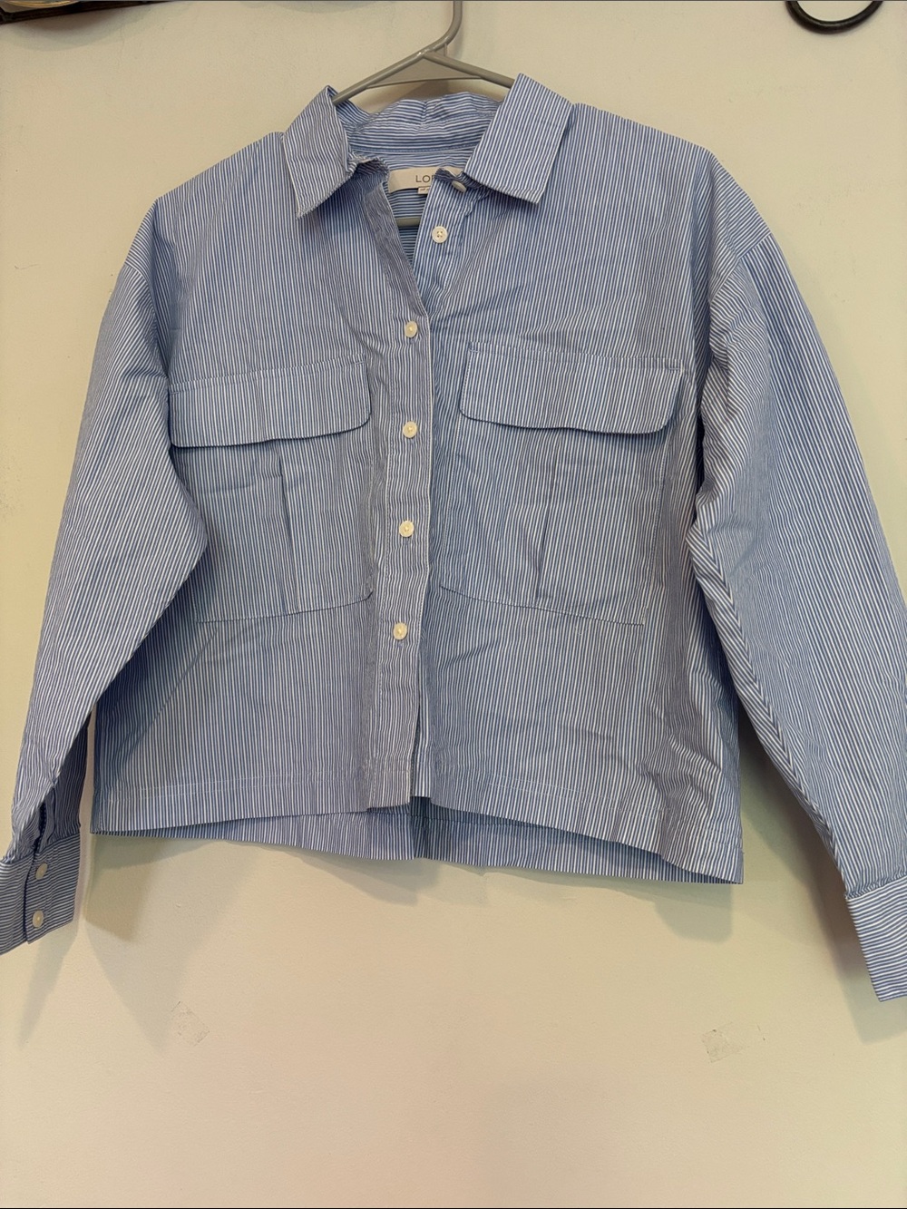 LOFT Blue and White Striped Button-Down Shirt